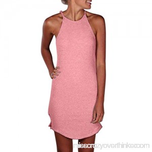 Ladies Skirt Summer Dress Women Sleeveless Solid Color Sling Dresses -Roseberry Pink